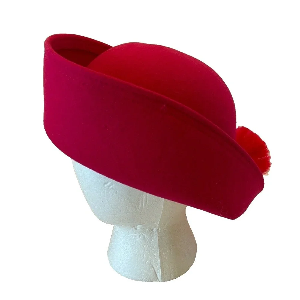 Geo W. Bollman & Co. Womens High Rim Derby Hat OS‎ Pink 100% Wool Floral Hat Pin